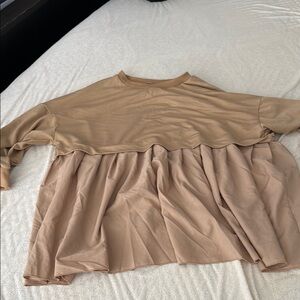 SHEIN Tan Oversized Boxy Blouse with 3/4 Sleeves